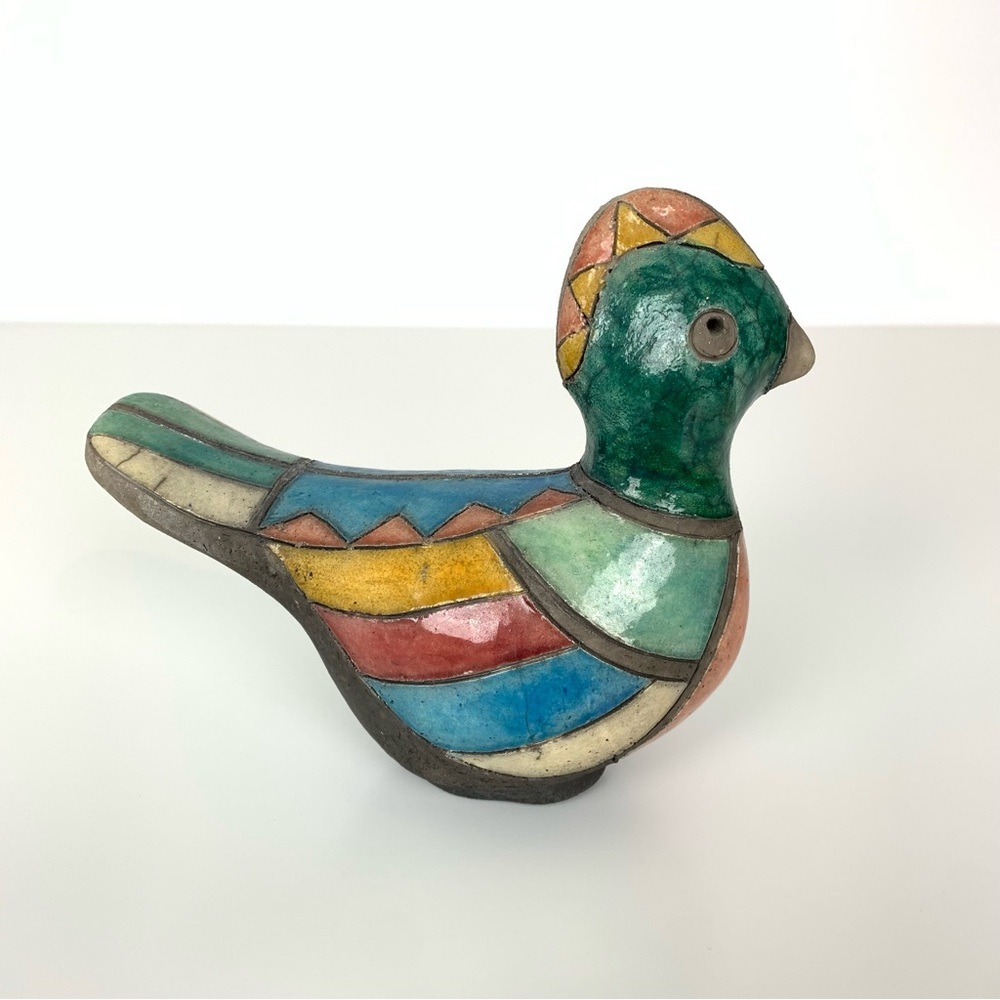 Raku South African Bird Figurine Multicolor Vtg Handmade Color Block Animal